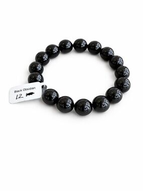 Black Obsidian 12MM Beaded Bracelet New